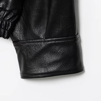 MUJER Black Faux Leather Jackets for Women Outerwears Office Women's Bomber Jacket Snap Button Demi-season Jacket for Women Coat