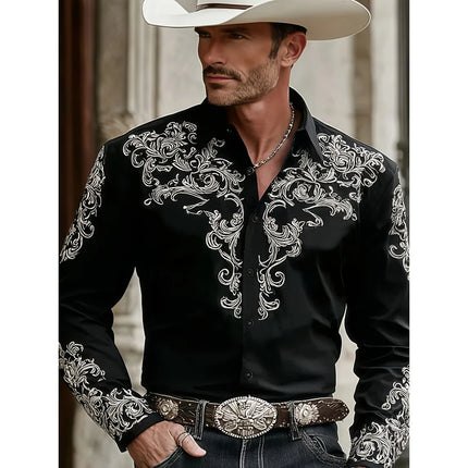 Men's Vintage 3D Printed Western Cowboy Shirt Long Sleeve Shirt Street Fashion Classic Shirt New Men's Tribal Pattern Shirts Top