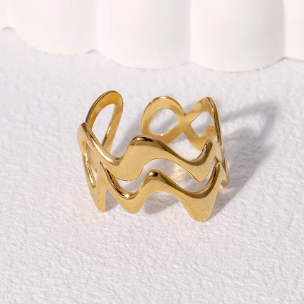Stainless Steel Irregular Wave Rings for Women Men Creative Gold Color Adjustable Opening Rings Female Statement Jewelry Gifts