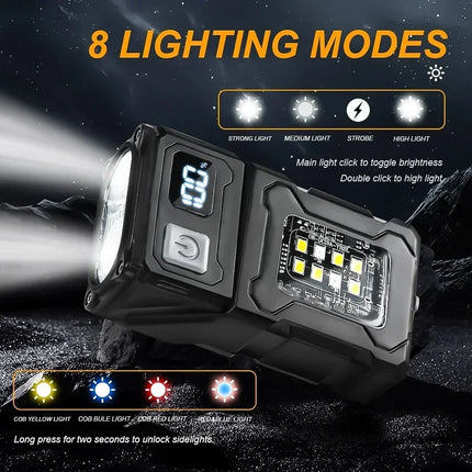 Mini USB Rechargeable LED Flashlight Portable Tail Magnet Flashlights Super Bright Camping Lantern Side COB Emergency Light
