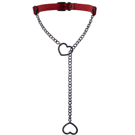 Heart Slip Chain Necklace Black leather Choker Collar For Women Goth Accessories  Punk Gothic Jewelry