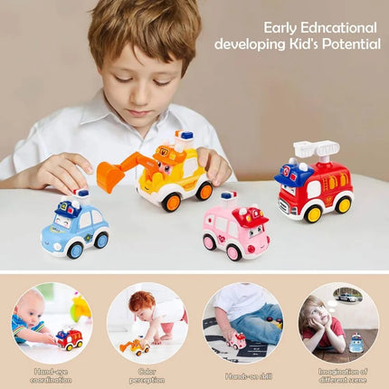 Toddler Press and Go Vehicle Cartoon Baby Mini Ambulance Police Car Fire Truck Excavator Model Gift for Kids Toys