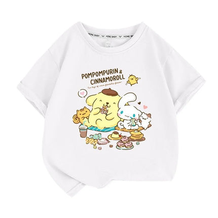 Sanrio Summer Baby Girls 100% Cotton Clothes Kid Children Boys Pompompurin Printed T-shirts Cartoon Short Sleeve Top Outfits