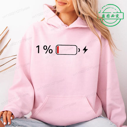 1% Battery Design Zip Up Sweatshirts Low Battery Print Women Fleece Hoodies Tops Fashion Zipper Hoodies Unisex Men Jackets Coats