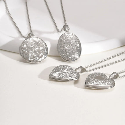 Vnox Never Fade Silver Color Stainless Steel Women Locket Pendant, Openable Heart Pendant Necklaces, Life Tree Floral Collar