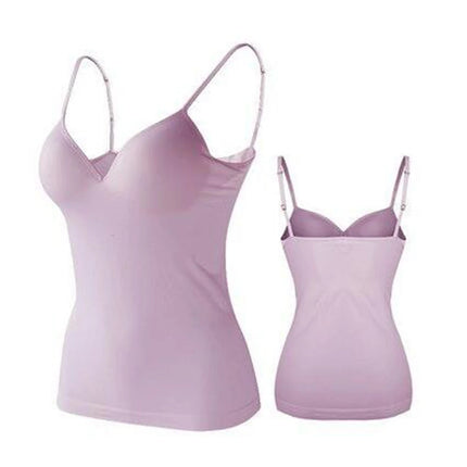 Sexy Women Crop Tops Padded Spaghetti Strap Tank Top Women Built-in Bra Off-Shoulder Camisole Seamless Tank Lingerie Underwear