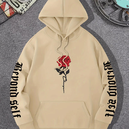 Rose Artistic Letter Printed Hoodies Casual Street Women Sweatshirts Comfortable Fleece Pullover Crewneck Loose Female Clothes
