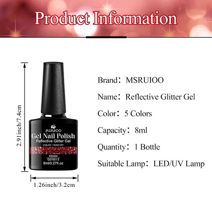 8ml Reflective Glitter Gel Nail Polish Nail Art Shiny Effect Semi Permanent UV  LED Gel Varnish Manicure DIY Nail Supplies