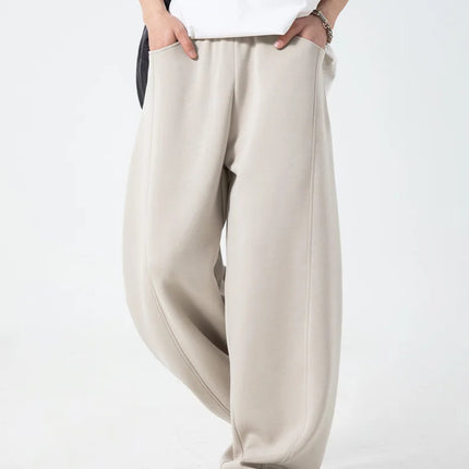 Split-seam Textured Casual Pants for Men Oversized Curved-leg Trousers Draping Relaxed Fit American-Style Athletic Sweatpants
