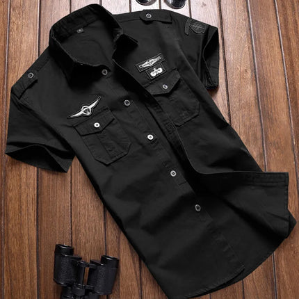 2025 New  Military Shirt Men Long Sleeve Casual Dress Shirt Male Cargo Work Shirts With Embroidery 115