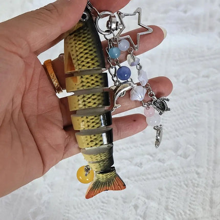 New Plastic Fish Keychain Multi Jointed Simulation Fish Hook Key Chain Backpack Pendant Gifts