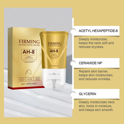 Ah-8 Tightening Neck Cream with Roller Contains Hexapeptide, Moisturizes, Tightens, Lifts Sagging Skin, and Repairs Wrinkles. Neck Lotion.