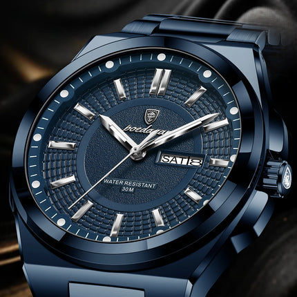 POEDAGAR Top Business Men Wristwatch Stainless Steel Waterproof Luminous Casual Man Watch Date Week Stylish Men's Quartz Watches