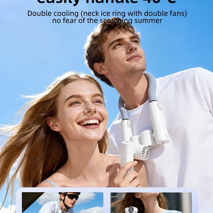 Detachable Ice-Cool Neck Fan, 360° Cooling with Freezable Ice Ring , 3 Speeds, Large Battery, Hands-Free for Outdoor, Commuting