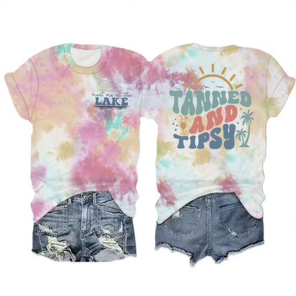 Summer Beach Series T-shirts For Women Men "Tanned And Tipsy" Vacation Trip Tshirt Crewneck Short Sleeve Casual Camisetas Mujer