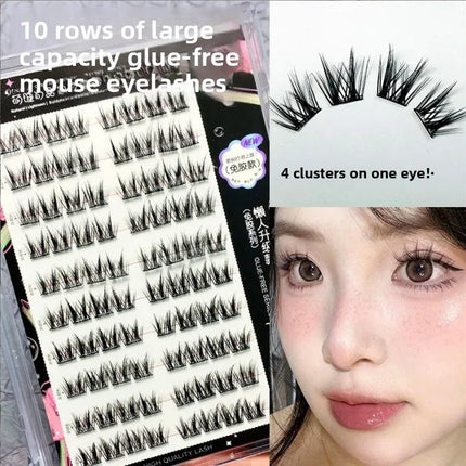 No Glue Self-Adhesive False Eyelashes - Dramatic Volume Natural Wispy Winged Fox Eye Manga Style Fluffy Cat Eye Lashes 7-12mm