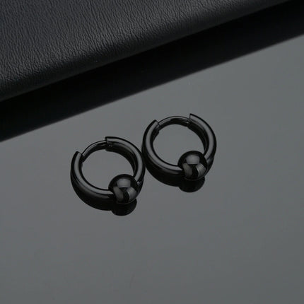 1 Pair Stainless Steel Hoop Earrings for Men Women Small Circle Metal Ball Anti-allergic Ear Buckle Rock Hip Hop Jewelry