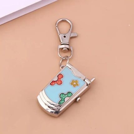 1 Piece Fashion Retro Cute Backpack Pendant Flip Phone Keychain Watch Hanging Watch Creative Gift