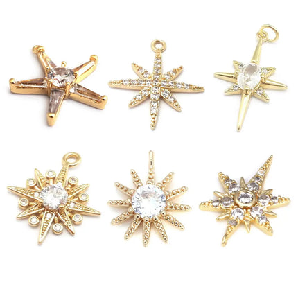 18K Gold Color Brass  Zircon Star Charms Pendants Jewelry Necklaces Earrings Bracelets Making Supplies Diy Findings Accessories