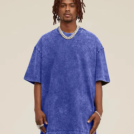 Summer fashion men's washed T-shirt cotton retro faded unisex basic T-shirt short-sleeved loose sports top