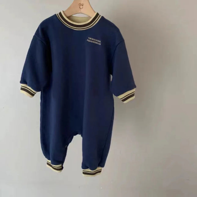 Autumn Ins Toddler Boy Girl Fashion Ribbed Collar Long Sleeves Romper Infant Letter Loose Casual One-piece Baby Cotton Jumpsuit