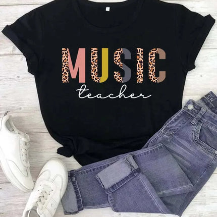Fashion Women T Shirt Musical Note Printed T Shirt Casual Black Tops 90s Ladies Girls Tee Shirt Female Harajuku Graphic T-shirt
