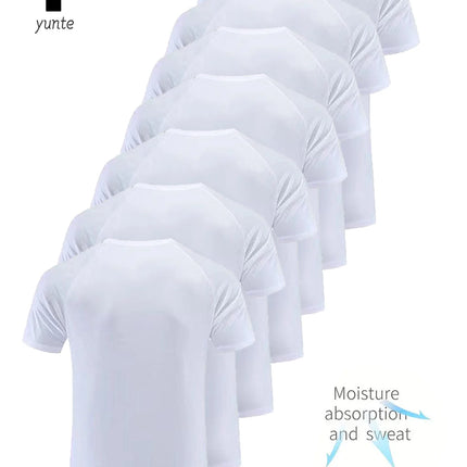 Round Neck T-Shirt 7-Piece White Ultra-Light Men's Quick-Drying Breathable Sweat-Absorbent Shirt Suitable for Fitness Gym and Ru