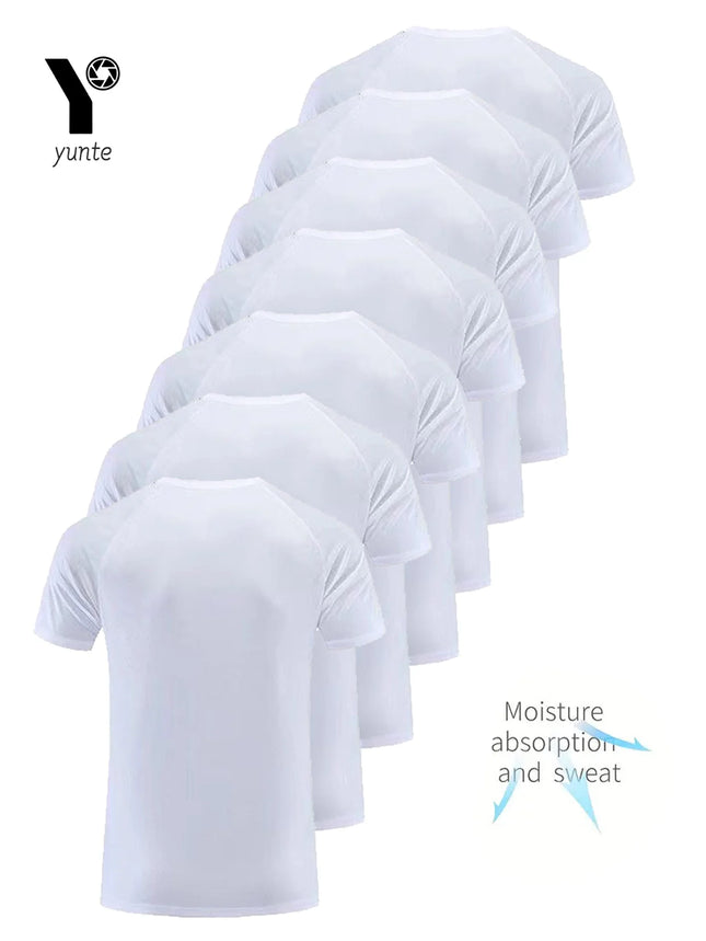 Round Neck 7-Piece White Ultra-Light Men's Quick-Drying Breathable Sweat-Absorbent T-Shirt Suitable for Fitness Gym and Running