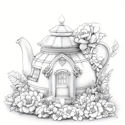 28 Pages Dreamy Teapot House Coloring Book for Adult, Birthday Party Gift, Drawing Supplies, Christmas, Thanksgiving, Halloween