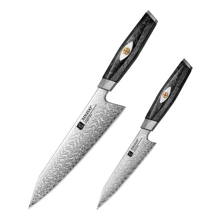 XINZUO 2PCS-7PCS Damascus Steel Knife Set With 145 Layers M390 Steel Black Carbon Fiber Handle Rust - Resistant  Gift Box