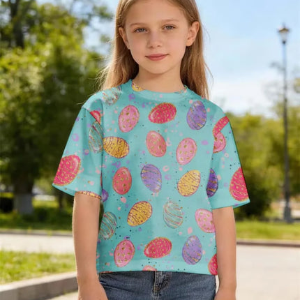 Children's Bunny Easter T-Shirt Fashion Short Sleeve Round Neck Regular Top Holiday Cute Rabbits Eggs Print Summer Girls Clothes