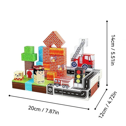 Creative Building Blocks Magnetic City firefighter World Set for Boy Age 3+ Architectural DIY Model Street View Children