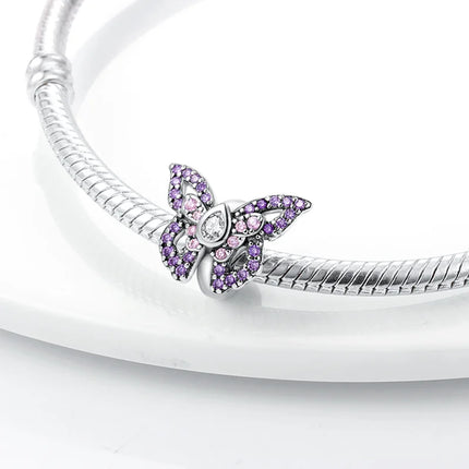 925 Sterling Silver Purple Series Butterfly Aries Gemini Safety Chains Fit Original Bracelet DIY Jewelry Making Gift For Women