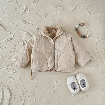 Baby Boys Girls Jackets For Kids Solid Cashmere Lined Cotton Coat Winter Warm High Necked Children Outerwear