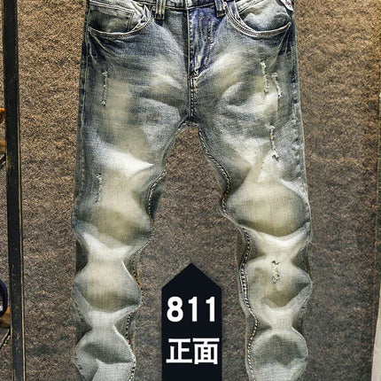 Elastic Old Pants Men's Jeans  2022 New Autumn Winter Slim Feet  Ripped Skinny Hip Hop Cowboy Men Designer Jeans for Men