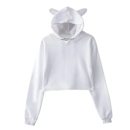 Cropped Short Belly Hoodie Pullover Cat Ear Cute Hooded Sweatshirt Solid Spring Casual Crop Top Coat For Women