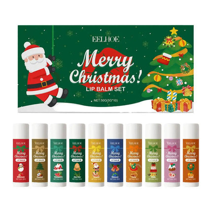 Christmas Themed Lip Balm Set 10pcs Moisturizing Hydrating Lip Balm With Various Flavors Perfect Holiday Gift