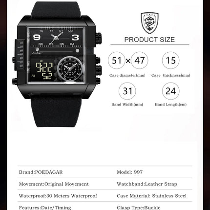 POEDAGAR Fashion Sports Digital Male Wristwatch Date Week Waterproof Luminous Casual Men Clock Electronic Men's Quartz Watches