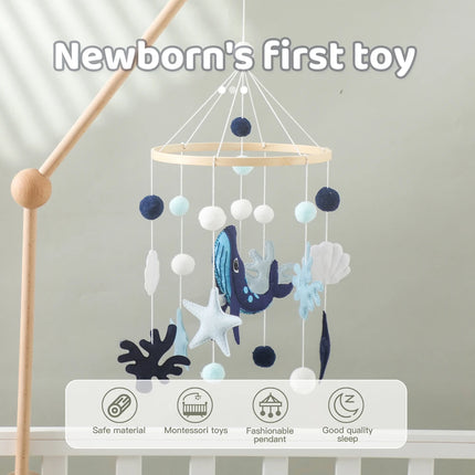 Blue Whale Baby Crib Mobile Newborn First Toy Non Woven Fabric Bamboo Ring Shape Cognition Auditory Development Nursery Decor