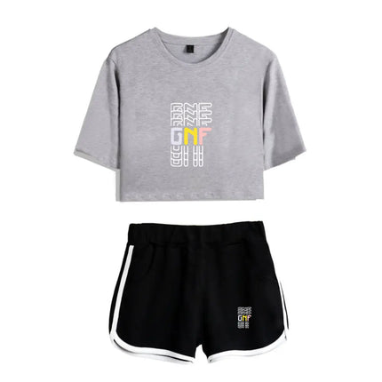 Fashion Youthful Game GeorgeNotFound Print Two Piece Set Women Sexy Shorts+lovely T-shirt Cute Dew navel Sport Girl suits
