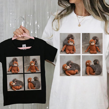 Harajuku Punch Monkey Streetwear Hipster Animal Lover Gifts T-shirts Women Men Round Neck Family Matching Clothing Kids Tshirts