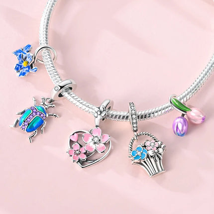 Spring Charms Beads Pendant 925 Sterling Silver Flower Butterfly Dragonfly Mushroom Charms Fit Bracelet Woman Man DIY Jewelry