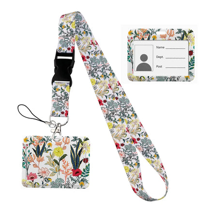 Flower design Lanyard Business Credit horizontal Card Holder Neck Strap Keychain Hang Rope ID Badge Holder Lariat Lasso
