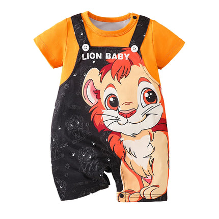 IURNXB Infant Cartoon LION BABY Romper Short Sleeve for Boys Overall One Piece Cute Newborn Outfit Summer 1-18M