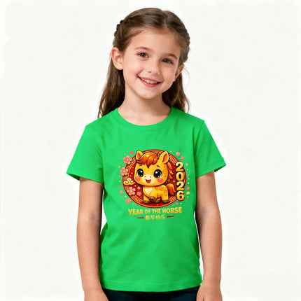 Year of The Horse 2026 Kids T-Shirt Chinese New Year Kawaii Horse Printed Shirt Boys and Girls New Year Festival Costumes