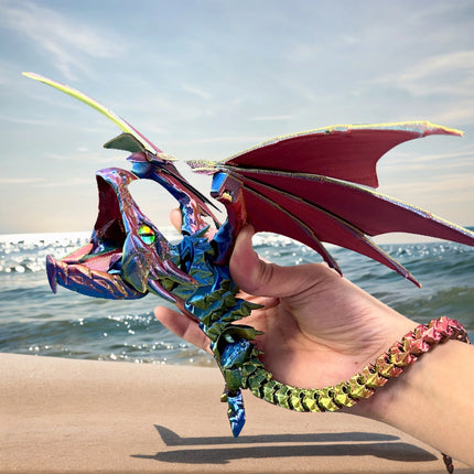 42Cm/16.54In Finger-Biting Dragon Moveable Joints Animal Model Home Desktop Decoration Ornament Gift Collectible Statue