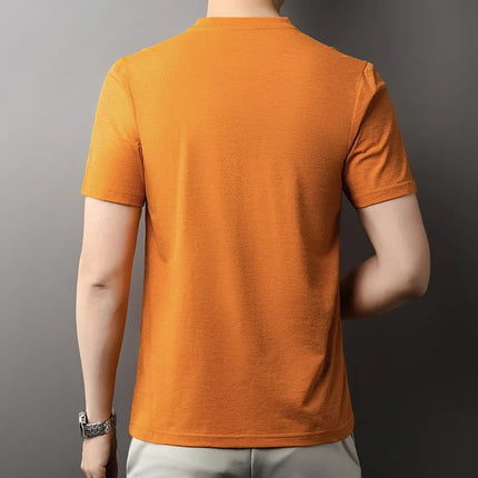 Korean Men's Casual and Fashionable Small V-neck Solid Color Short Sleeved T-shirt Comfortable Summer Versatile Top