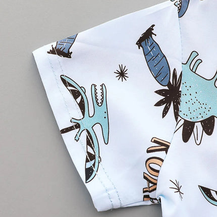 2PCS baby and toddler summer full print cartoon spotted dinosaur pattern stand up collar shirt short sleeved shorts set