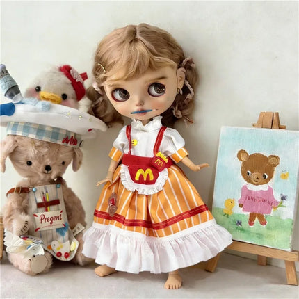 For Blythe Doll Lace Fairy Princess Dress Outfit Clothes Cartoon Colorful Fastfood Skirt Animal Clothing OB24 OB22 1/6 Ropa Gift