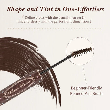 Flower Knows Sweetie Bear Dual Ended Brow Gel and Pencil Set Waterproof Long Lasting Smudge Proof Natural Eyebrow Makeup Kit